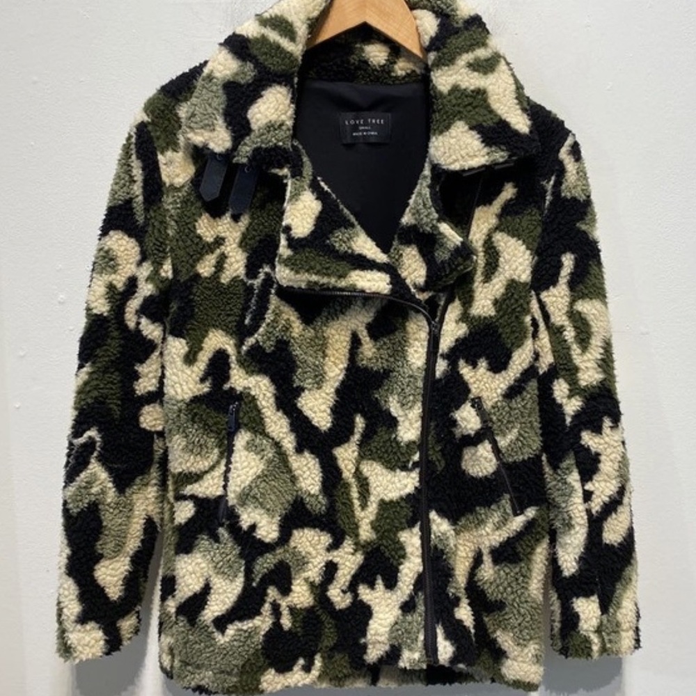 Anthropologie Camo Sherpa Coat